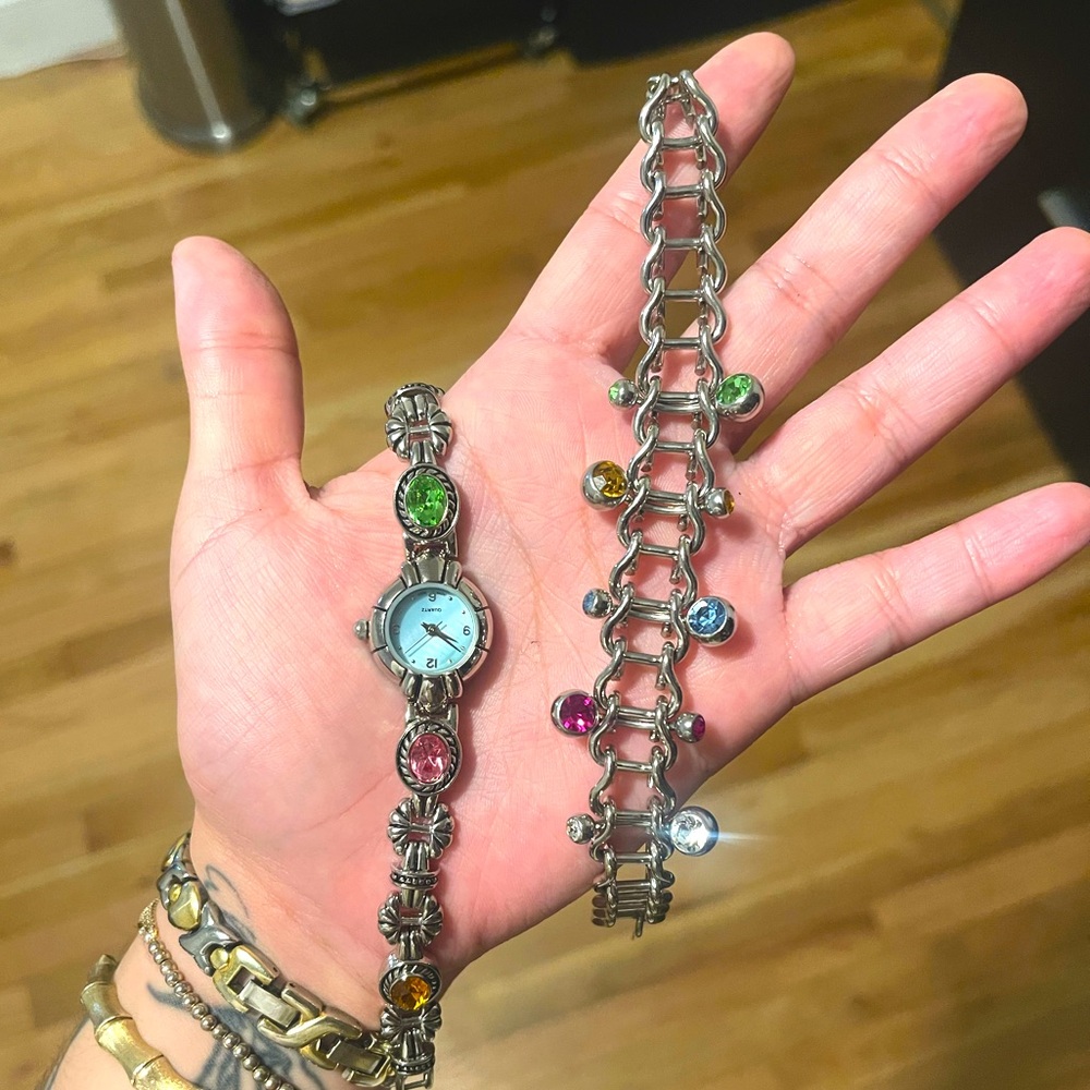 SOLD Justine Clenquet bracelets and chrome hearts inspired silver watch